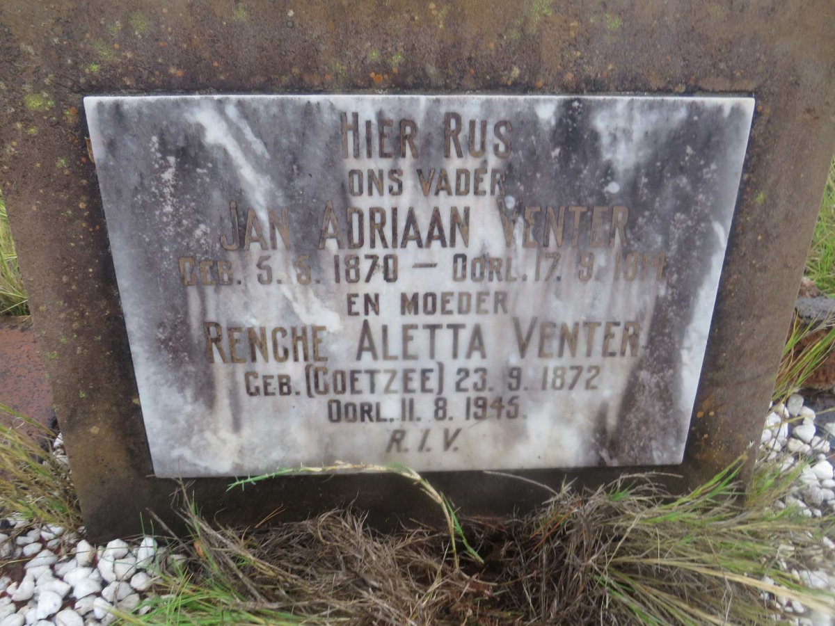 VENTER Jan Adriaan 1870-1914 &amp; Renche Aletta COETZEE 1872-1945