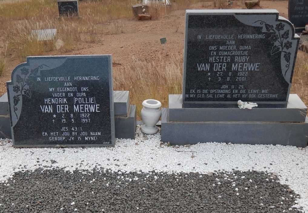 MERWE  Hendrik, van der 1922-1997 &amp; Hester Ruby 1922-2001