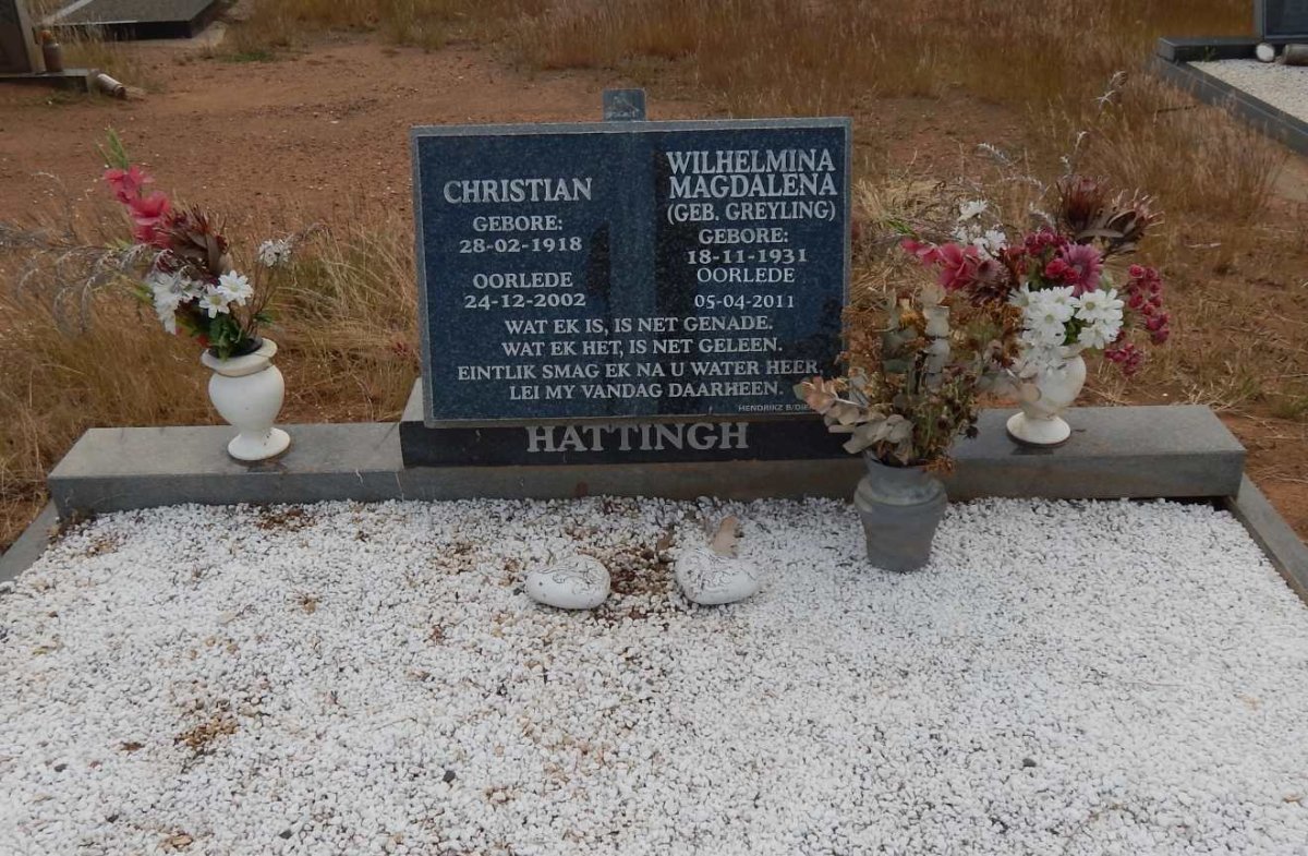 HATTINGH Christian 1918-2002 &amp; Wilhelmina Magdalena GREYLING 1931-2011