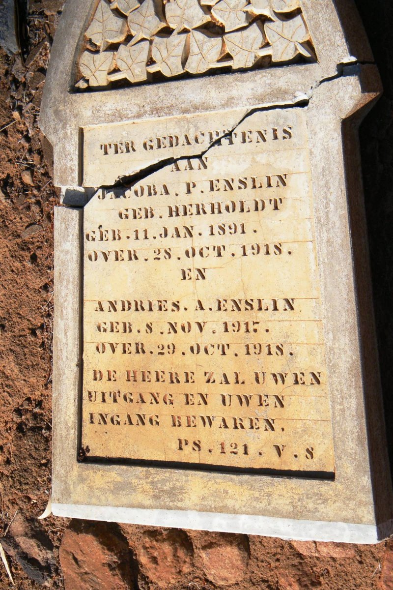 ENSLIN Jacoba P. nee HERHOLDT 1891-1918 :: ENSLIN Andries A. 1917-1918