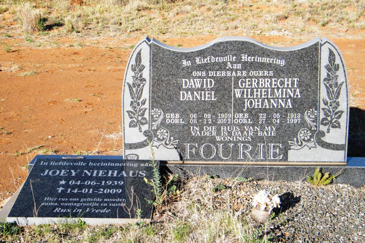 FOURIE David Daniël 1909-2002 &amp; Gerbrecht Wilhelmina Johanna 1913-1997 :: NIEHAUS Joey 1939-2009