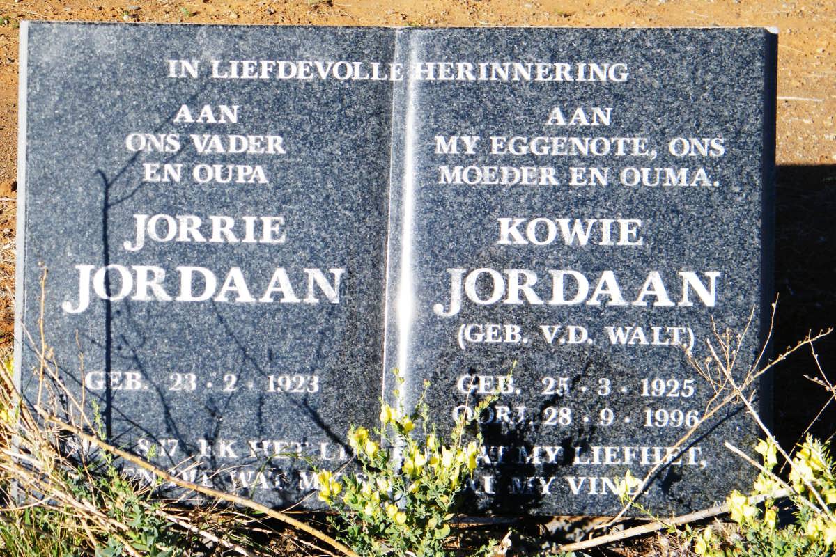 JORDAAN Jorrie 1923 &amp; Kowie V.D. WALT 1925-1996