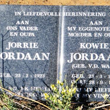 JORDAAN Jorrie 1923 &amp; Kowie V.D. WALT 1925-1996