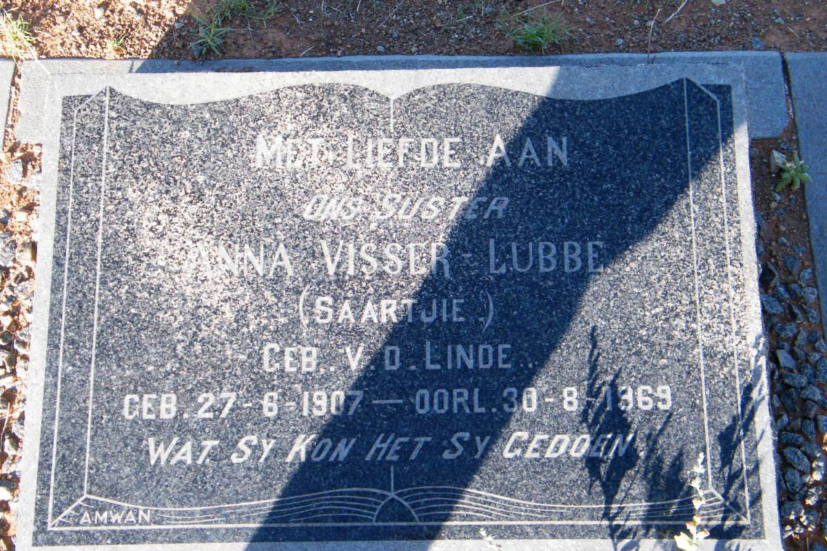 LUBBE Anna Visser nee V.D. LINDE 1907-1969