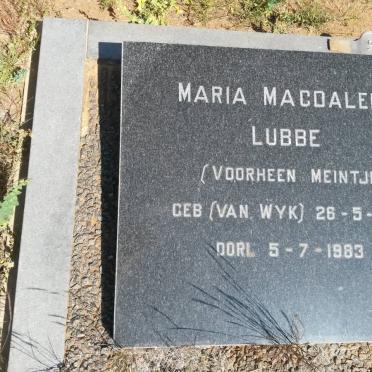 LUBBE Maria Magdalena formerly MEINTJES nee VAN WYK 1904-1983