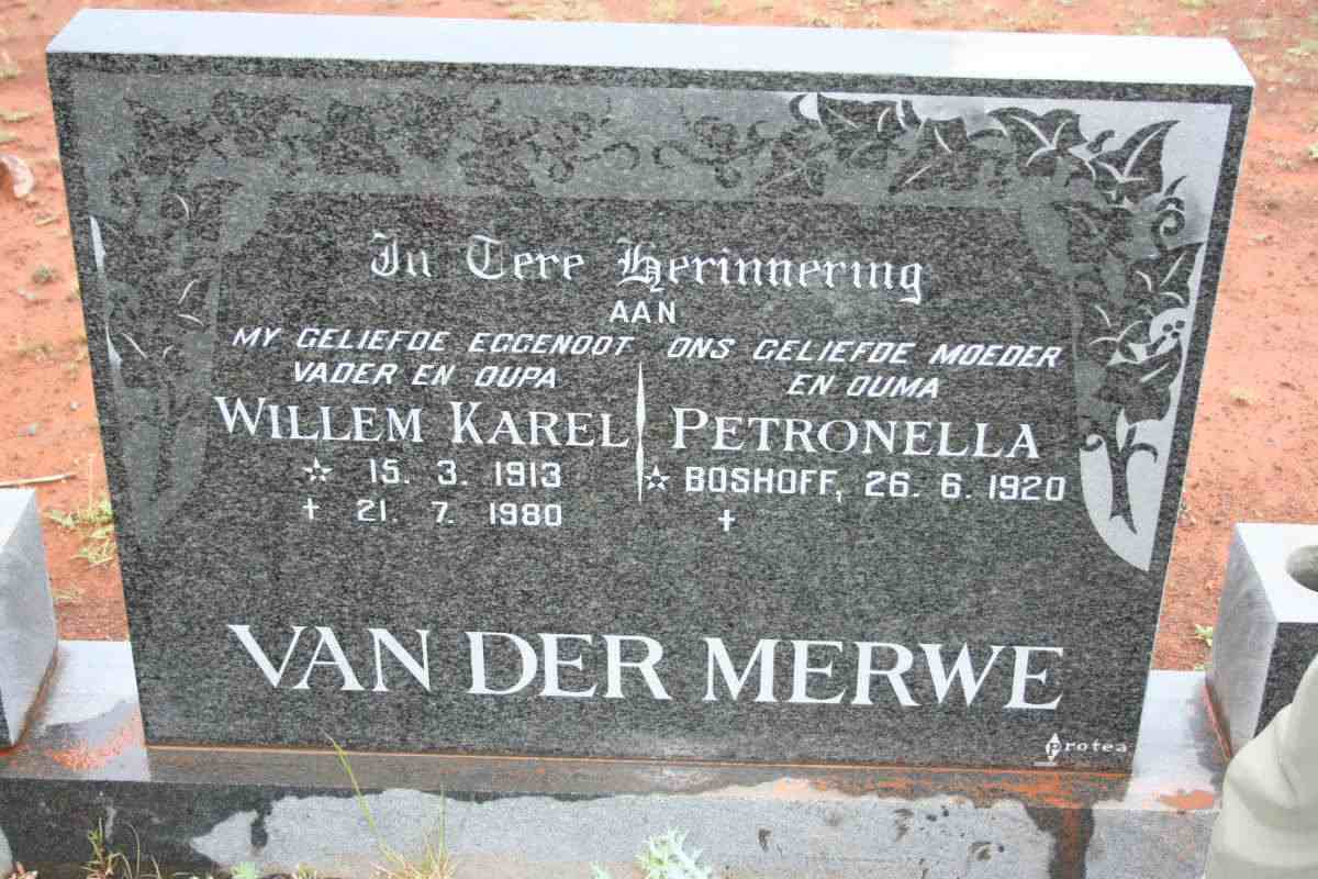 MERWE Willem Karel, van der 1913-1980 &amp; Petronella BOSHOFF 1920-