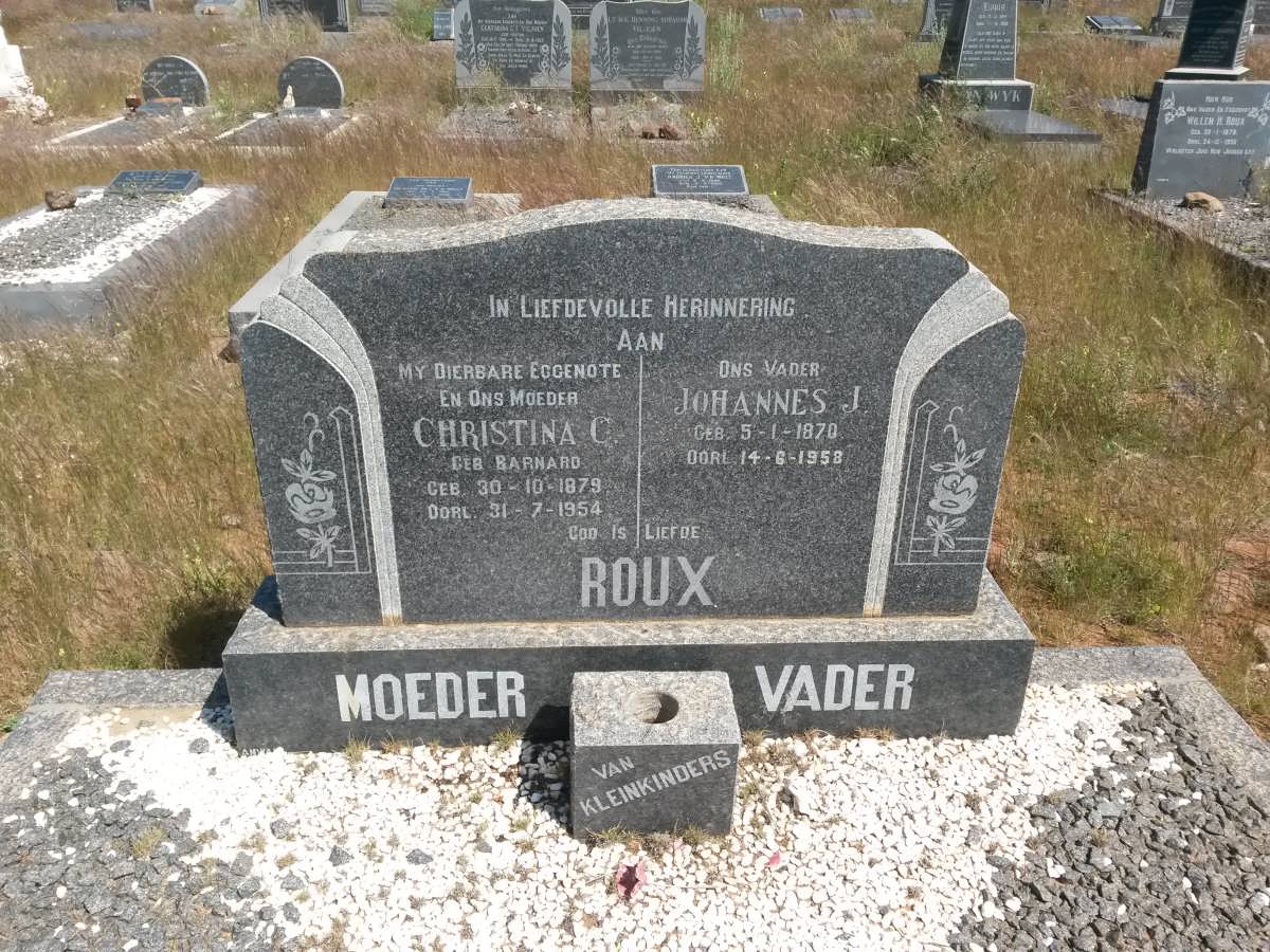 ROUX Johannes J. 1870-1958 &amp; Christina C. BARNARD 1879-1954