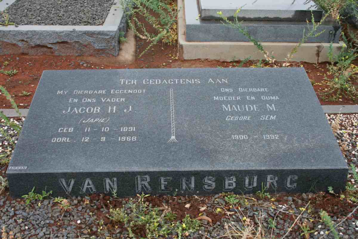 RENSBURG Jacob H.J., van 1891-1968 &amp; Maude M. SEM 1900-1992