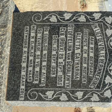 SCHALKWYK Aletta Catharina Stoffelina, van nee ROUX 1905-1939