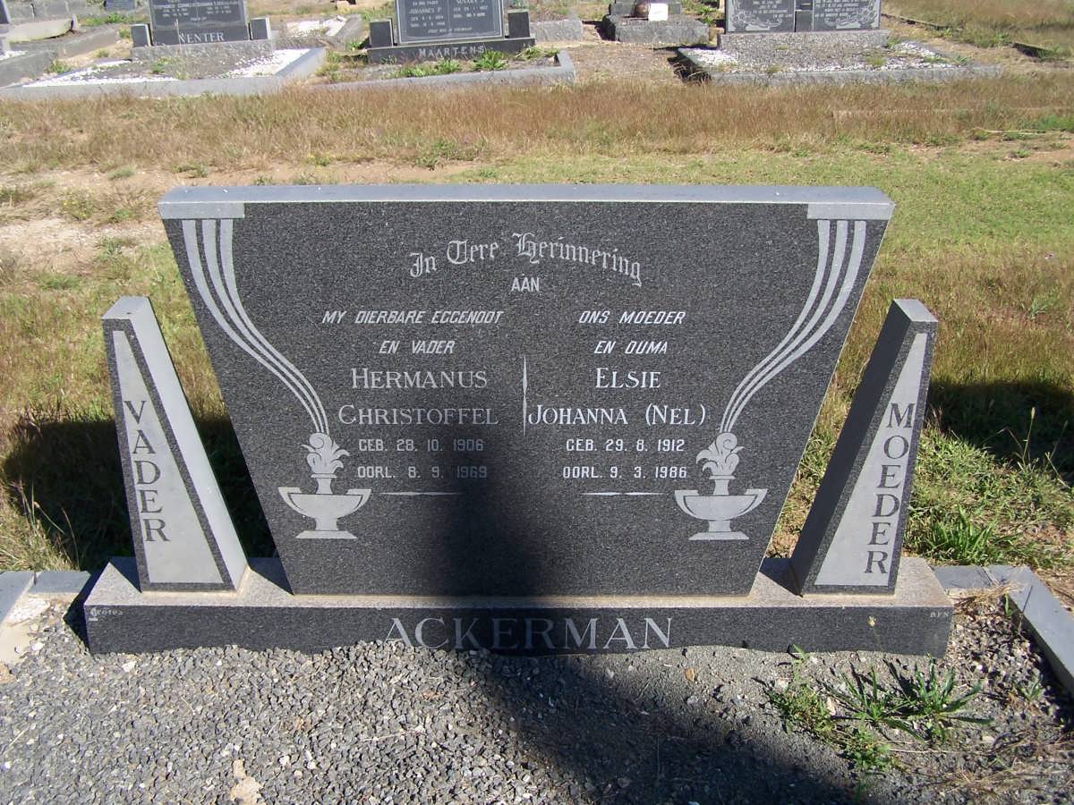 ACKERMAN Hermanus Christoffel 1906-1969 &amp; Elsie Johanna NEL 1912-1986