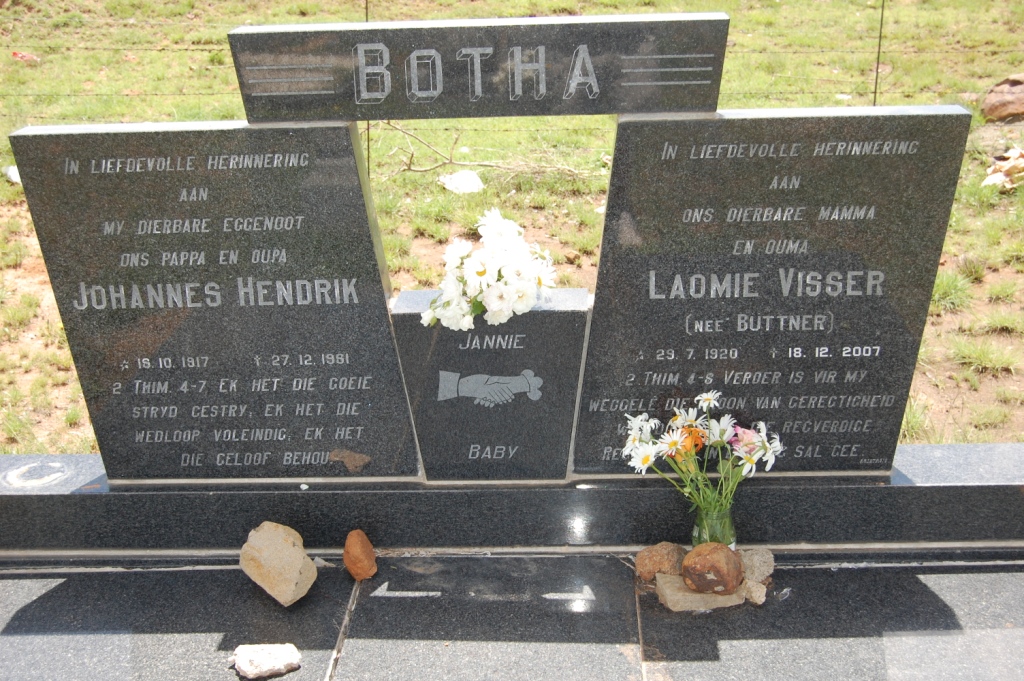 BOTHA  Johannes Hendrik 1917-1981 &amp; Laomie Visser BUTTNER 1920-2007