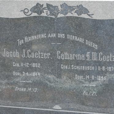 COETZER Jacob J. 1862-1944 &amp; Catharina A.M. SCHLEBUSCH  1870-1945