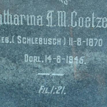 COETZER Catharina A.M. nee SCHLEBUSCH 1870-1945