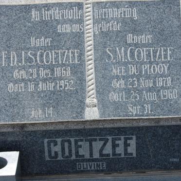 COETZEE F.D.J.S 1868-1952 &amp; S.M. DU PLOOY 1870-1960