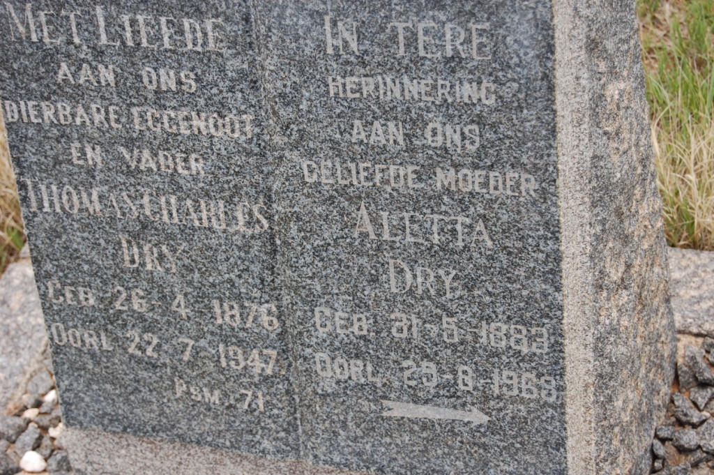 DRY Thomas Charles 1876-1947 &amp; Aletta 1883-1968