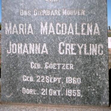 GREYLING Maria Magdalena Johanna nee COETZER 1860-1955