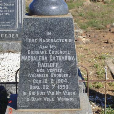 RADLOFF Magdalena Catharina voorheen GROBLER nee VENTER 1904-1953