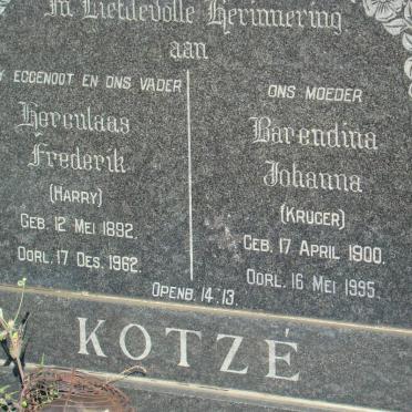 KOTZÉ Herculaas Frederik 1892-1962 &amp; Barendina Johanna KRUGER 1900-1995