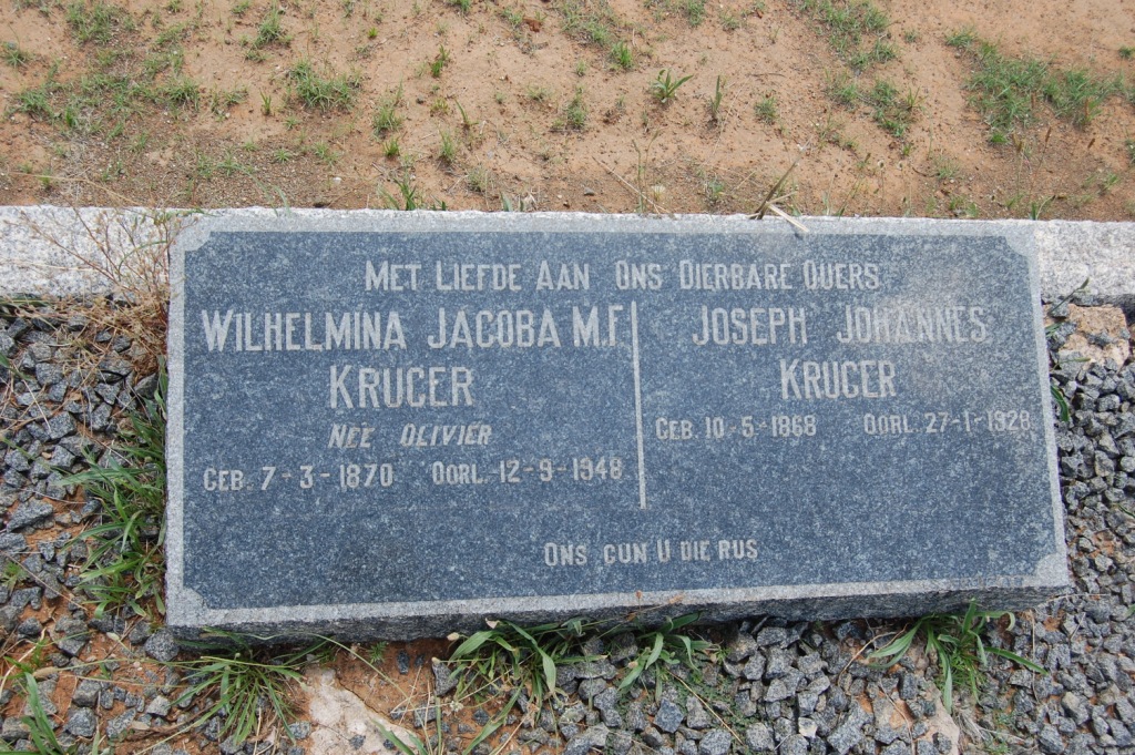 KRUGER Joseph Johannes 1868-1928 &amp; Wilhelmina Jacoba M.F. OLIVIER 1870-1948