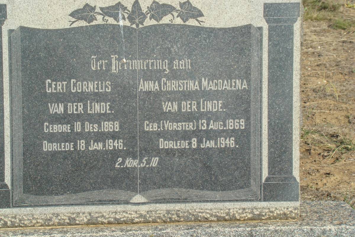LINDE Gert Cornelis, van der 1868-1946 &amp; Anna Christina Magdalena VORSTER 1869-1946
