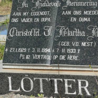 LÖTTER Christoffel J. 1929-1994 &amp; Martha M. V.D. NEST 1933-