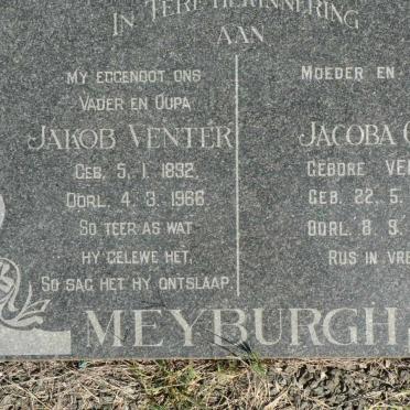 MEYBURGH Jakob Venter 1892-1966 &amp; Jacoba C.F. VENTER 1898-1984
