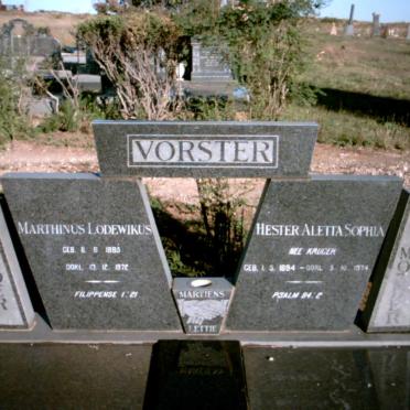 VORSTER Marthinus Lodewikus 1885-1972 &amp; Hester Aletta Sophia KRUGER 1894-1974