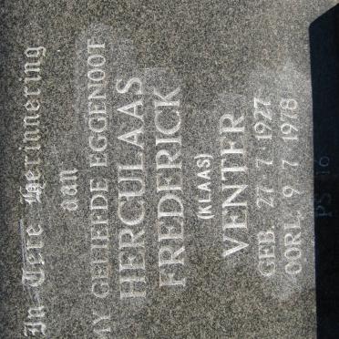 VENTER Herculaas Frederick 1927-1978
