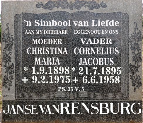 RENSBURG Cornelius Jacobus, Janse van 1895-1958 &amp; Christina Maria 1898-1975