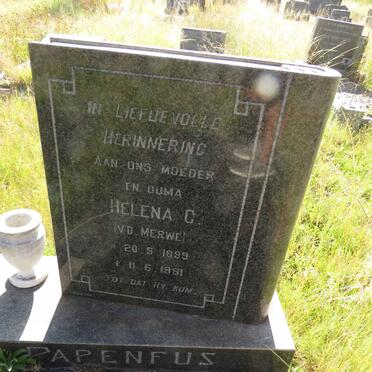 PAPENFUS Helena C. nee V.D. MERWE 1899-1981