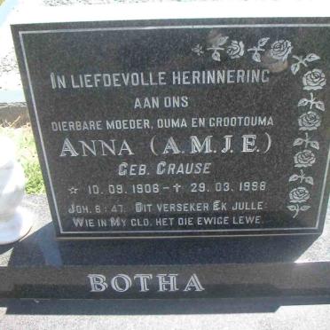 BOTHA A.M.J.E. nee CRAUSE 1906-1998