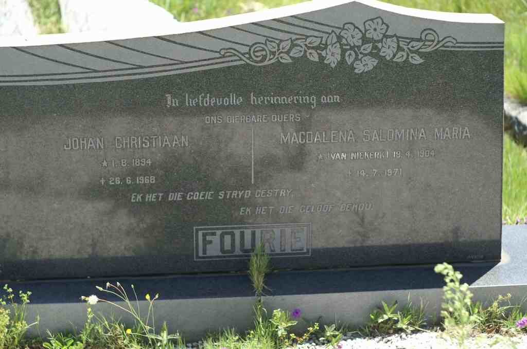 FOURIE Johan Christiaan 1894-1968 &amp; Magdalena Salomina Maria VAN NIEKERK 1904-1971