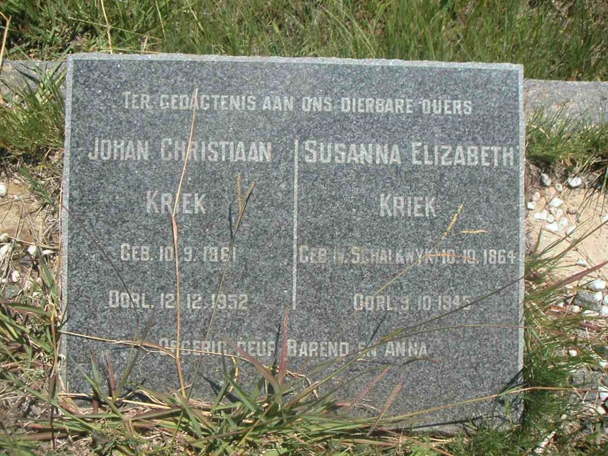 KRIEK Johan Christiaan 1861-1952 &amp; Susanna Elizabeth V. SCHALKWYK 1864-1945