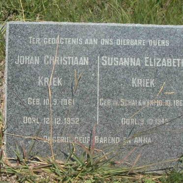 KRIEK Johan Christiaan 1861-1952 &amp; Susanna Elizabeth V. SCHALKWYK 1864-1945