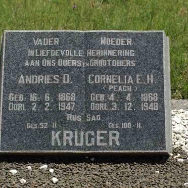 KRUGER Andries D. 1868-1947 &amp; Cornelia E.H. PEACH 1868-1948