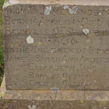 ANDERSON Thomas James 1840-1878 :: ANDERSON Elizabeth Jane 1871-1871