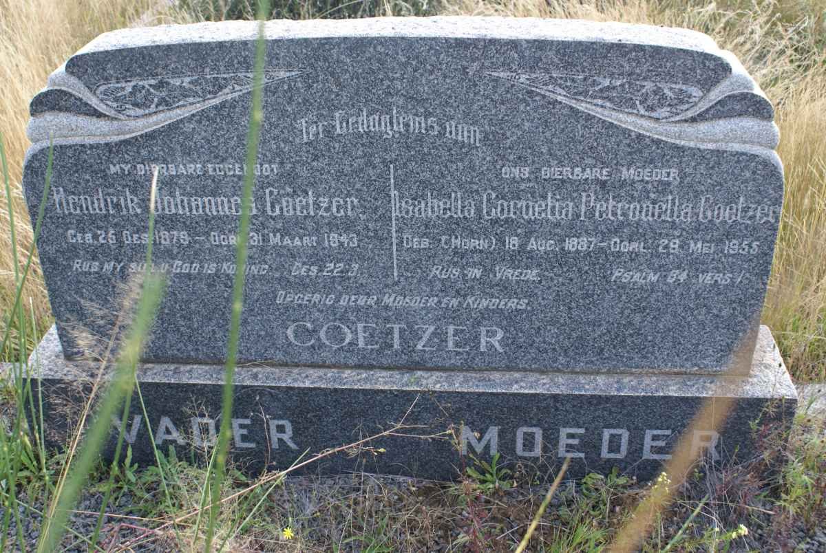 COETZER Hendrik Johannes 1879-1943 &amp; Isabella Cornelia Petronella HORN 1887-1955