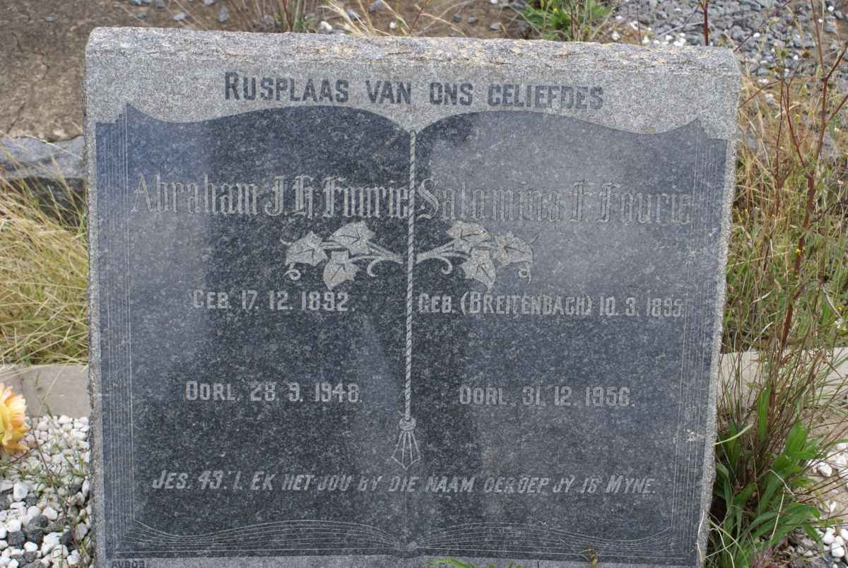 FOURIE Abraham J.H. 1892-1948 &amp; Salomina F. BREITENBACH 1895-1956