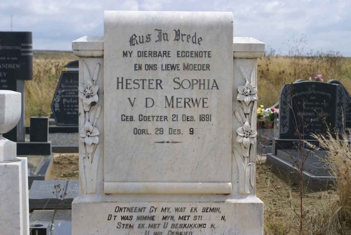 MERWE Hester Sophia, v.d. nee COETZER 1891-19??
