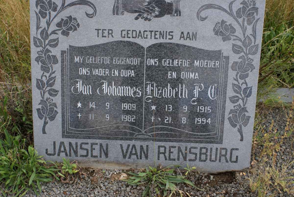 RENSBURG Jan Johannes, Jansen van 1909-1982 &amp; Elizabeth P.C. 1915-1994