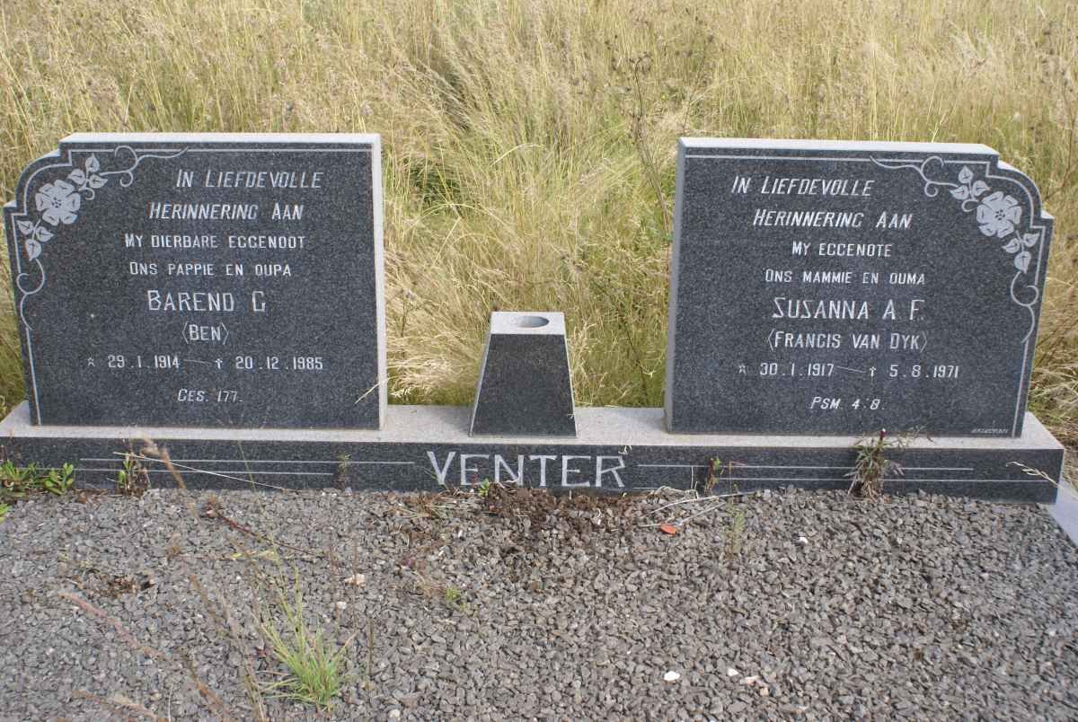 VENTER Barend 1914-1985 &amp; Susanna A.F. VAN DYK 1917-1971