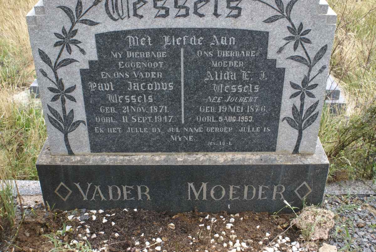 WESSELS Paul Jacobus 1871-1947 &amp; Alida E.J. JOUBERT 1876-1953
