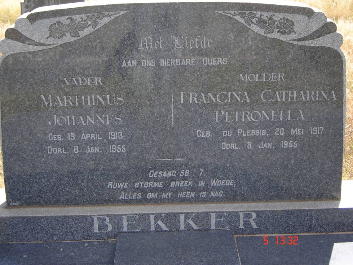BEKKER Marthinus Johannes 1913-1955 &amp; Francina Catharina Petronella DU PLESSIS 1917-1955