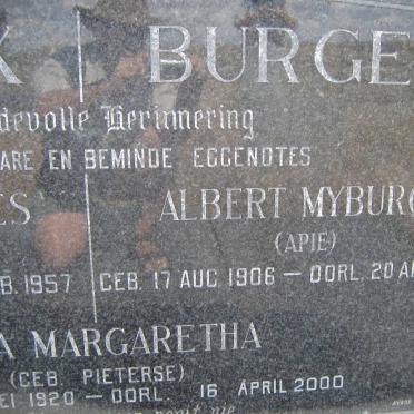 BURGER Albert Myburgh 1906-1967 &amp; Anna Margaretha formerly le ROUX nee PIETERSE 1920-2000