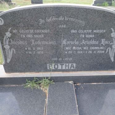 BOTHA Jacobus Lodewickus 1929-1972 &amp; Cornelia Arnoldina ROUX nee GRUNDLING 1931-2008