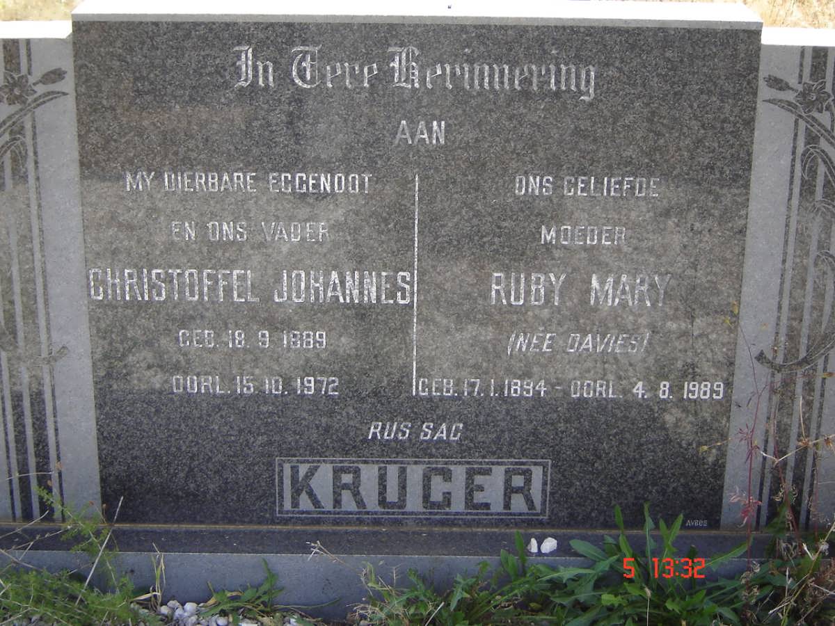 KRUGER Christoffel Johannes 1889-1972 &amp; Ruby Mary DAVIES 1894-1989