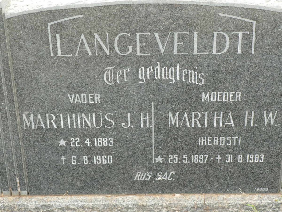 LANGEVELDT Marthinus J.H. 1883-1960 &amp; Martha H.W. HERBST 1897-1983