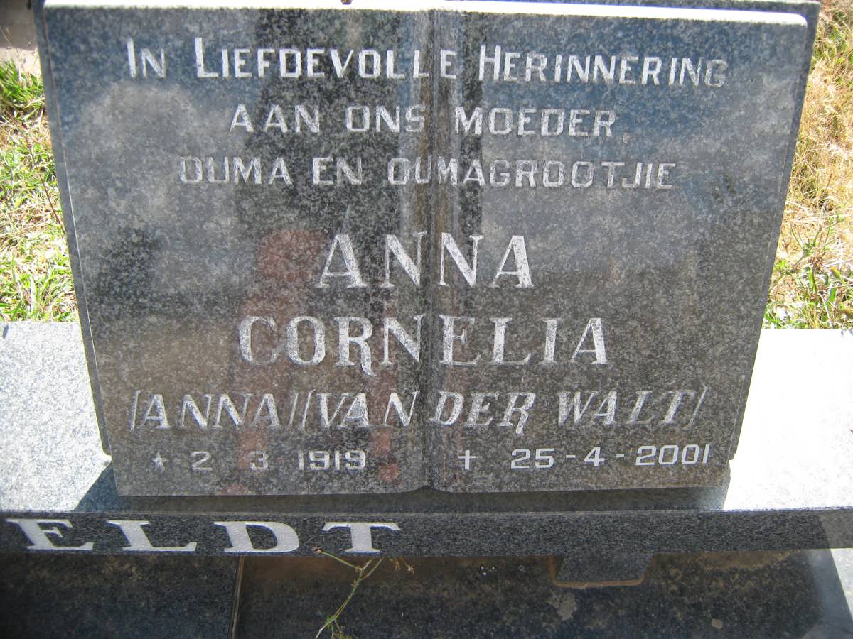 LANGEVELDT Anna Cornelia nee van der WALT 1919-2001