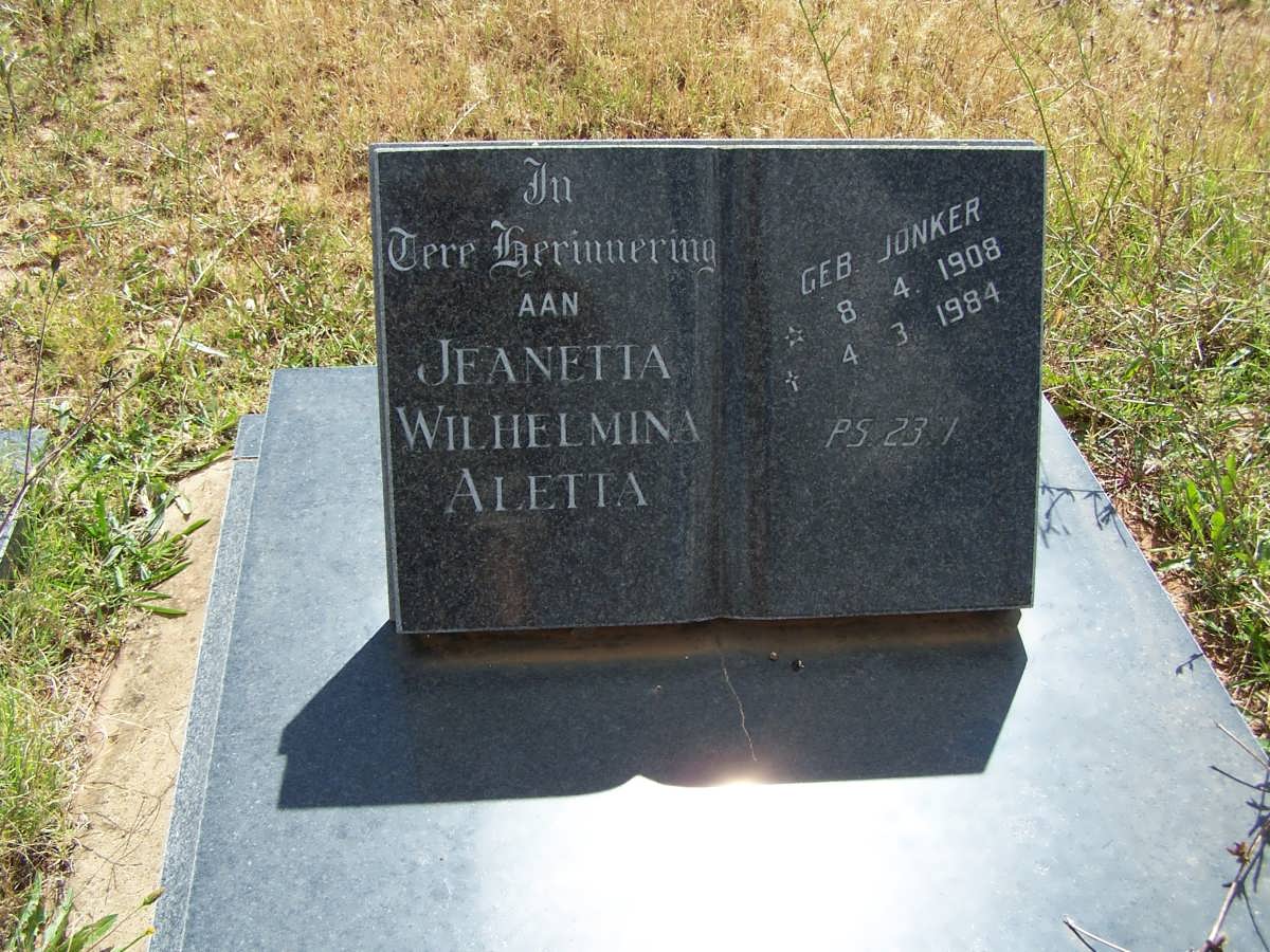 MERWE Jeanetta Wilhelmina Aletta, van der nee JONKER 1908-1984