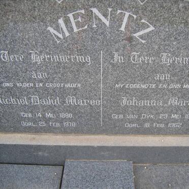 MENTZ Michiel David Maree 1880-1970 &amp; Johanna Maria van DYK 1878-1962